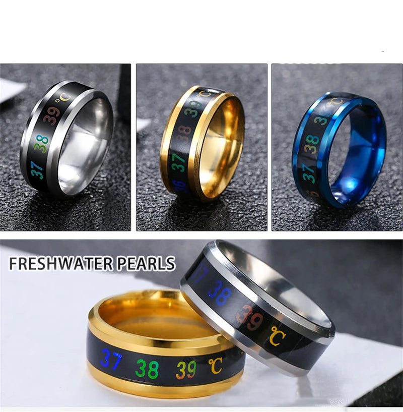 Titanium Stainless Steel Creative Smart Mood Sensitive Temperature Ring Women Men Finger Jewelry Black Gold Tone Silver Plated