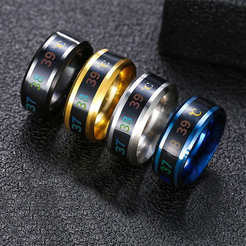Titanium Stainless Steel Creative Smart Mood Sensitive Temperature Ring Women Men Finger Jewelry Black Gold Tone Silver Plated