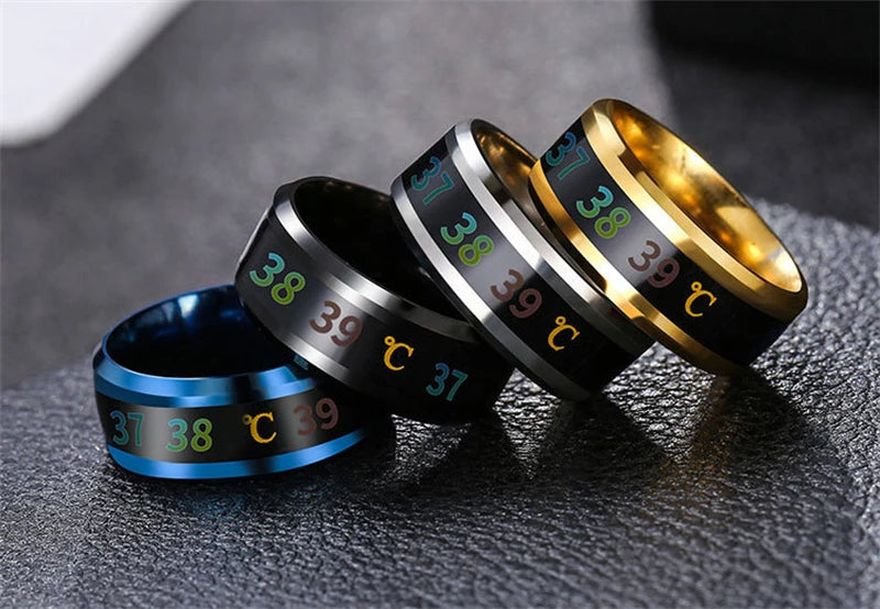 Titanium Stainless Steel Creative Smart Mood Sensitive Temperature Ring Women Men Finger Jewelry Black Gold Tone Silver Plated